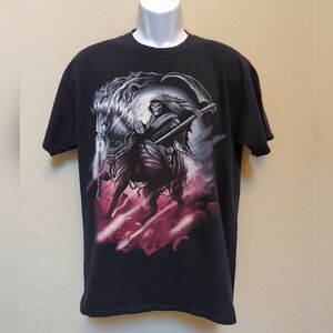 Vintage Gildan Gothic Graphic T-Shirt Y2K Grim Reaper Cotton Sz L Black